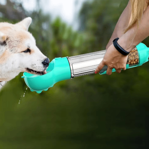 Botella de agua y dispensador de comida portátiles 3 en 1 para perros